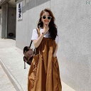 ジャンパースカート レディース 夏 秋 ロング 夏用の 大きいサイズ サスペンダー スカート スーツ 太めの mm ゆったり 妊婦用 お腹を カバー 肉を 隠し 薄手 サスペンダー ドレス ツーピース スーツを 見せる