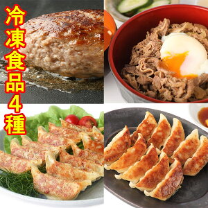 冷凍惣菜 4種 詰め合わせ セット 牛肉100% 無添加 ハンバーグ 120g・無添加 牛丼の具 135g (並盛)・旨鶏しそ餃子30個・春巻き風 創作餃子30個 冷凍食品 冷凍 惣菜 牛丼 餃子 送料無料