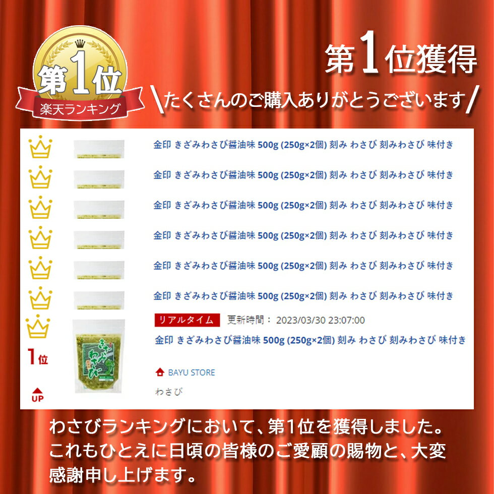 わさび ランキング1位獲得! 金印 きざみわさび醤油味 500g (250g×2個) 刻み わさび 刻みわさび 味付き ワサビ 送料無料 ※北海道・沖縄・離島を除く 2