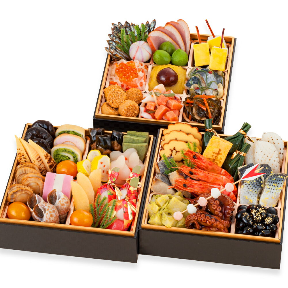 おせち 2025 福知山 一ゑん3段 38品 3人前【11月30日までポイント5倍】期間限定 おせち料理 三段 和風 洋風 年末配送 予約 盛り付け済み 冷凍 迎春 新春 初春 お取り寄せ 年末年始 御節 オードブル 正月 お正月 三が日 予約 オードブル 送料無料のサムネイル