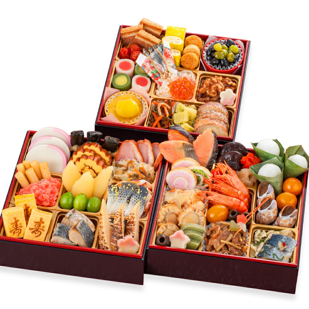 おせち 2025 【早割11月11日まで10%OFF】鎌倉 遊ケ崎 3段 48品 3人前 期間限定 おせち料理 三段 和風 洋風 年末配送 予約 盛り付け済み 冷凍 迎春 新春 初春 お取り寄せ 予約 正月 オードブル お正月 御節 送料無料のサムネイル
