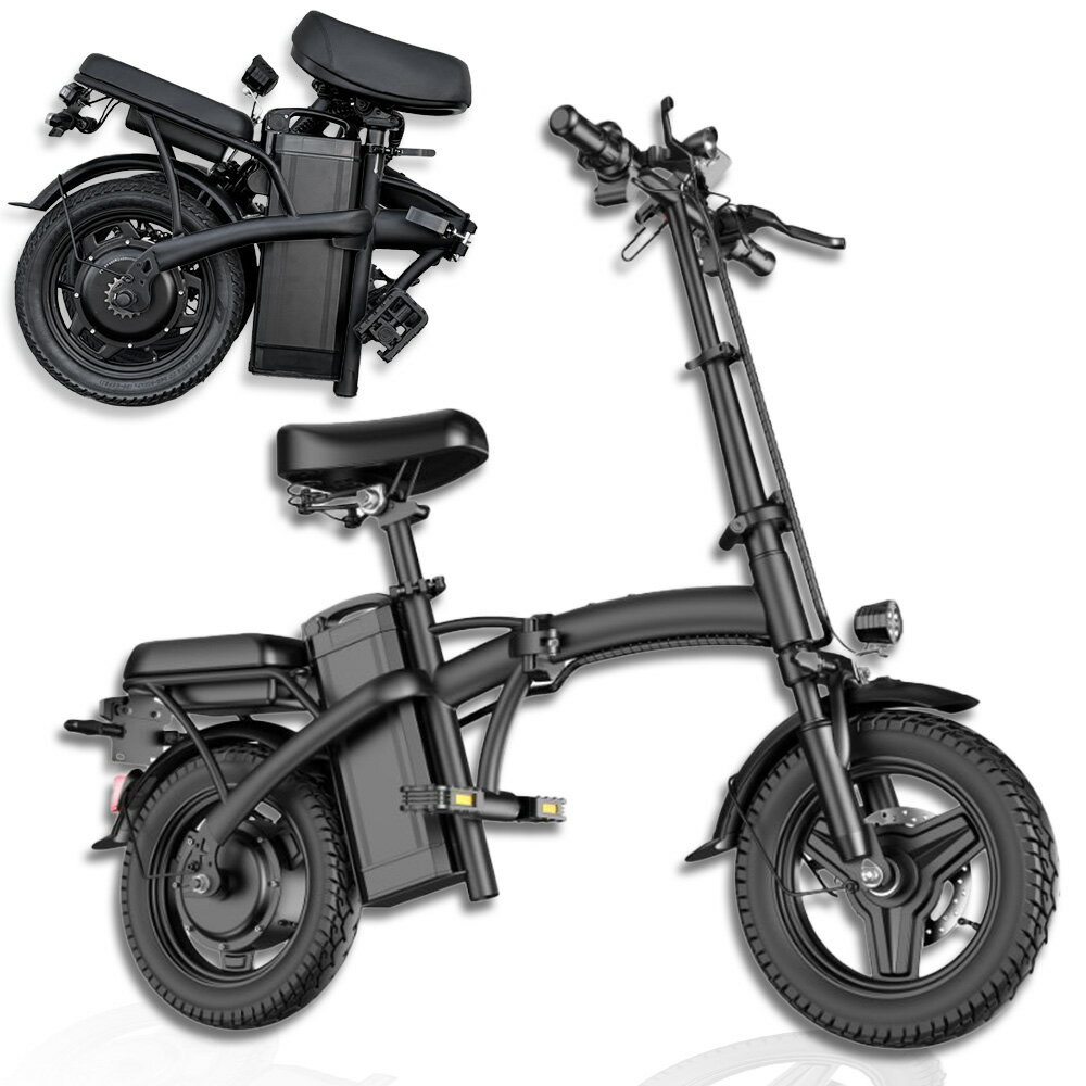 電動アシスト自転車 ブラック 折りたたみ式 14インチ 【免許不要・公道走行可】400Wブラシレスモーター搭載|USBスマホ充電ポート付き|最大時速20km|8...