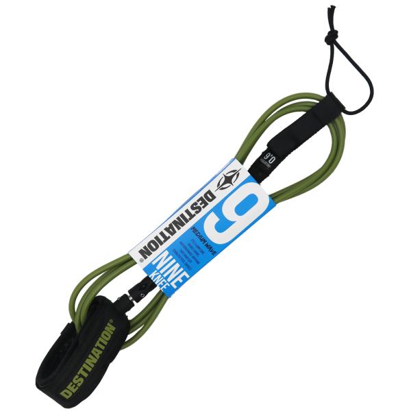 9'0 7mm ニー 膝用 ミディアム グリーン リーシュ ディスティネーション DOUBLE SWEIVEL LEASH MATT MEDIUM リーシュコード DESTINATION サーフィン