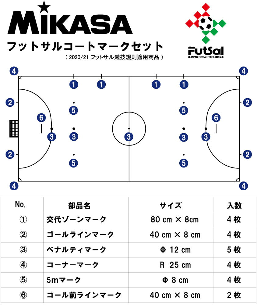 MIKASA ミカサ フットサルマークセット ホワイト フットサル