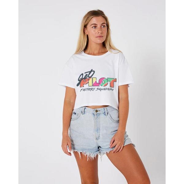 ホワイト レディース スコードロン レディース クロップ TEE (S23505) Tシャツ JETPILOT(ジェットパイロット) ジェットスキー ウエイクボード