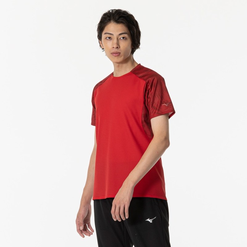 MIZUNO ミズノ 【汗処理／通気】ドライエアロフロークーラーTシャツ サルサレッド トレーニングウエア