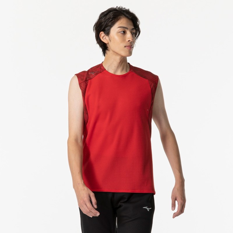 MIZUNO ミズノ 【汗処理／通気】ドライエアロフロークーラータンクトップ サルサレッド トレーニングウエア