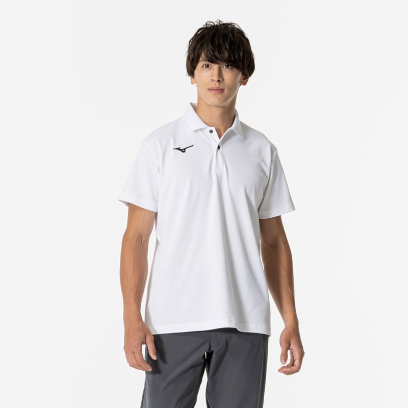 MIZUNO ミズノ ポロシャツ ホワイト×ブラック トレーニングウエア