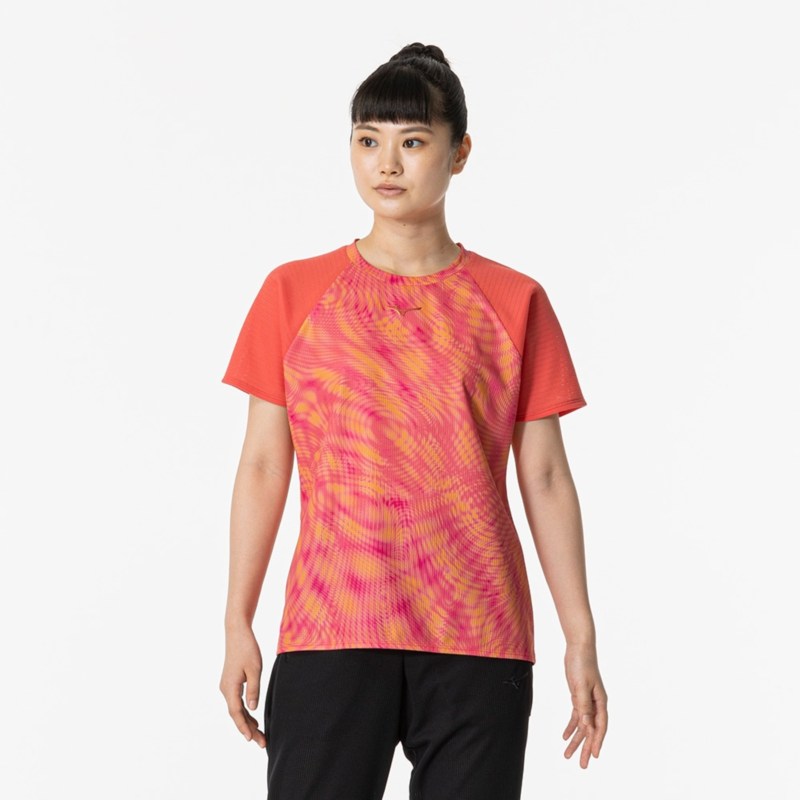 MIZUNO ミズノ 【汗処理／通気】ドライエアロフローTシャツ デュバリーレッド トレーニングウエア