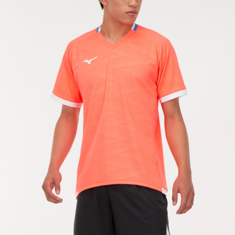 MIZUNO ミズノ 【遮熱素材】ソーラーカットゲームシャツ(ラケットスポーツ) ネオンフレイム×ホワイト×ソニックブルー テニス ウエア