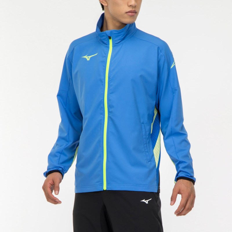 MIZUNO ミズノ トレーニングクロスジャケット(ラケットスポーツ) ソニックブルー×ネオライム テニス ウエア