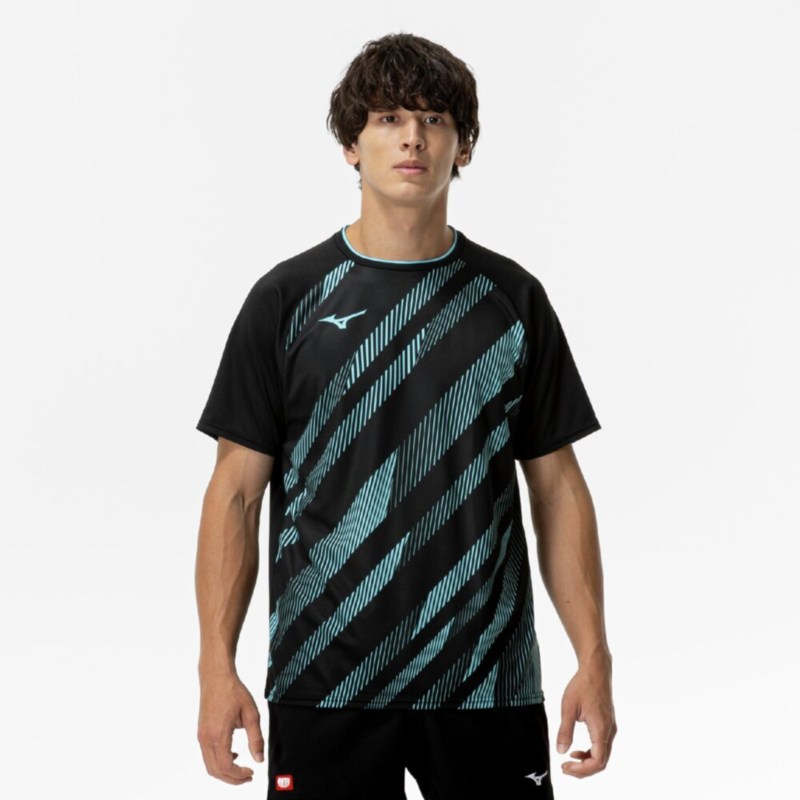 MIZUNO ミズノ ゲームシャツ(卓球) ブラック×ブルー 卓球 ウエア ゲームウエア