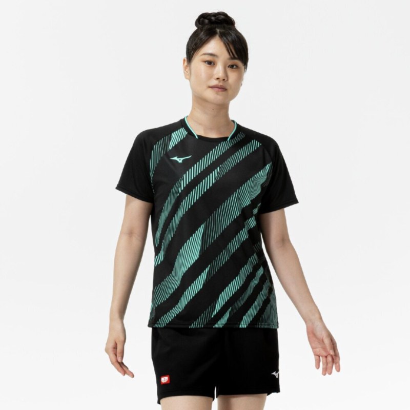 MIZUNO ミズノ ゲームシャツ(卓球) ブラック×ブルー 卓球 ウエア ゲームウエア