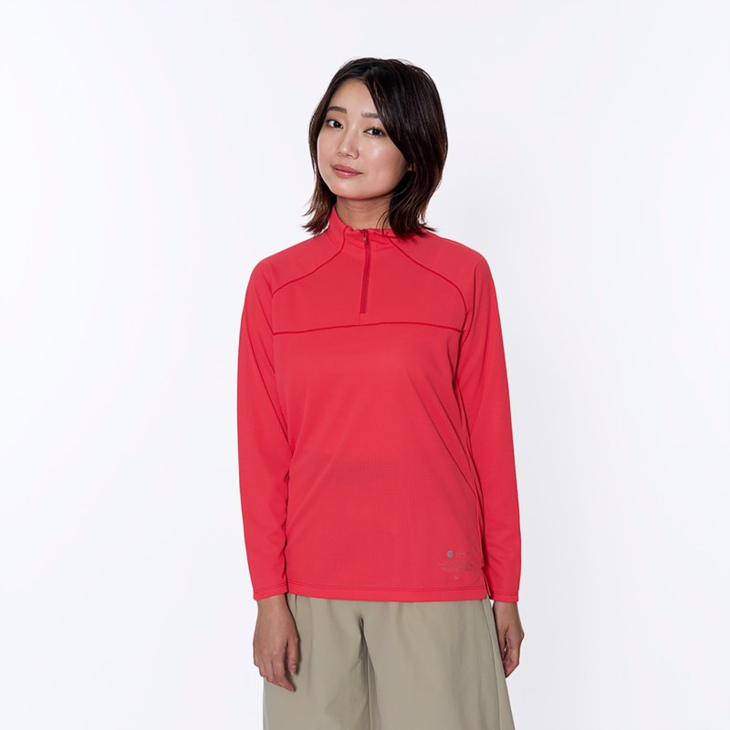 MIZUNO ミズノ 【汗処理／通気】ドライエアロフローハーフジップ長袖シャツ レイディアンレッド ウォーキング