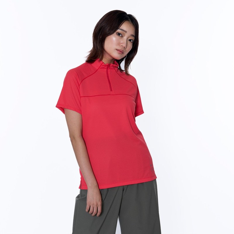 MIZUNO ミズノ 【汗処理／通気】ドライエアロフロー ハーフジップシャツ(半袖) レイディアンレッド ウォーキング