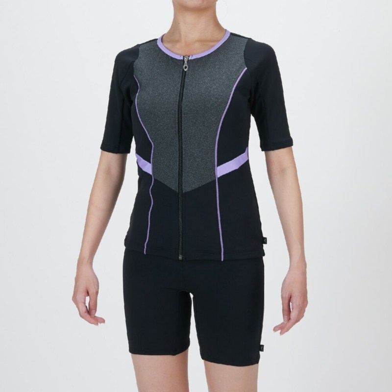 MIZUNO ミズノ アクアフィットネス用セパレーツ(ボタン付) ブラック×ラベンダー スイム 水泳 水着