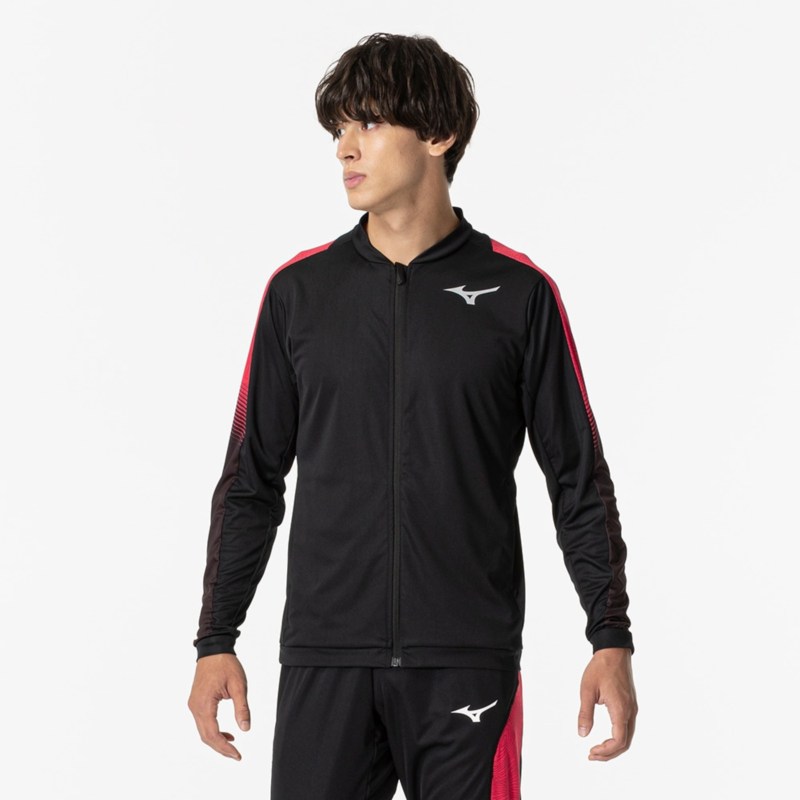 MIZUNO ミズノ MTCウォームアップジャケット(陸上競技) ブラック×レッド 陸上競技 ウエア ウォームアップ