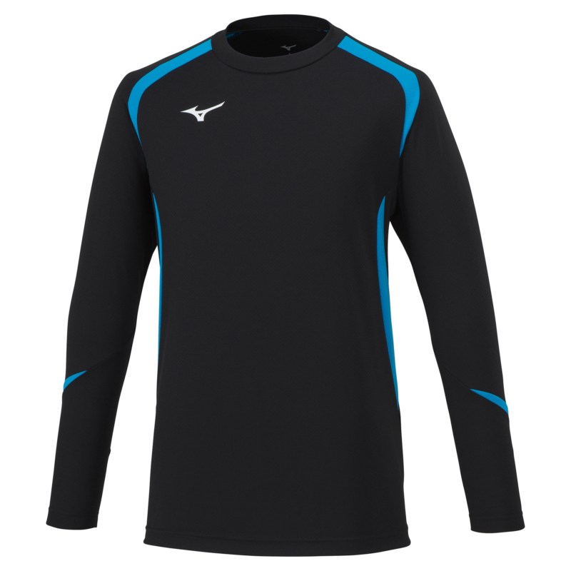 MIZUNO ミズノ ゲームシャツ(長袖) ブラック×ディーバブルー バレーボール ウエア