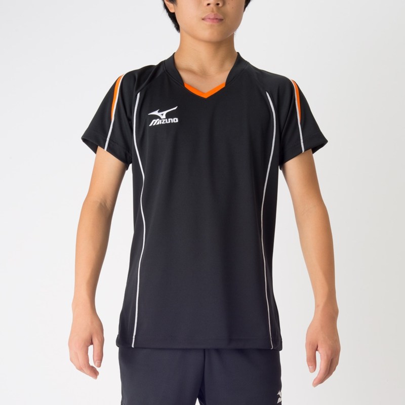 MIZUNO ミズノ プラクティスシャツ ブラック×フレイムオレンジ バレーボール ウエア