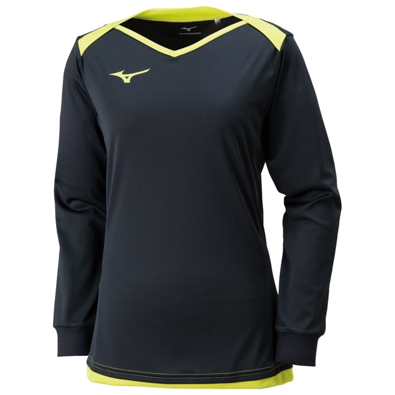 MIZUNO ミズノ プラクティスシャツ（長袖） ブラック×ライムグリーン バレーボール ウエア