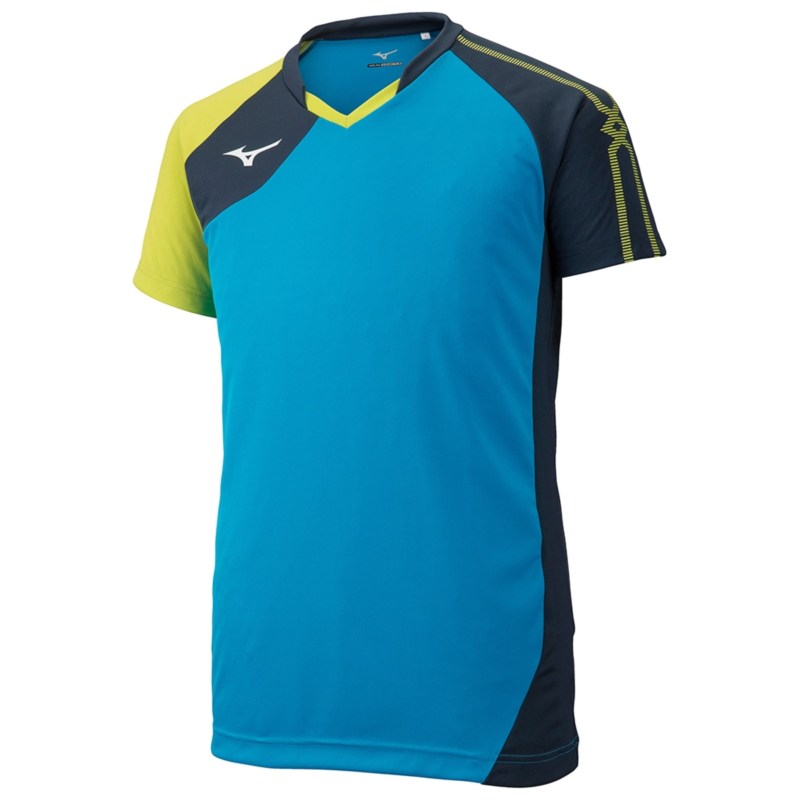 MIZUNO ミズノ ゲームシャツ ディーバブルー×ドレスネイビー×ライムグリーン バレーボール ウエア