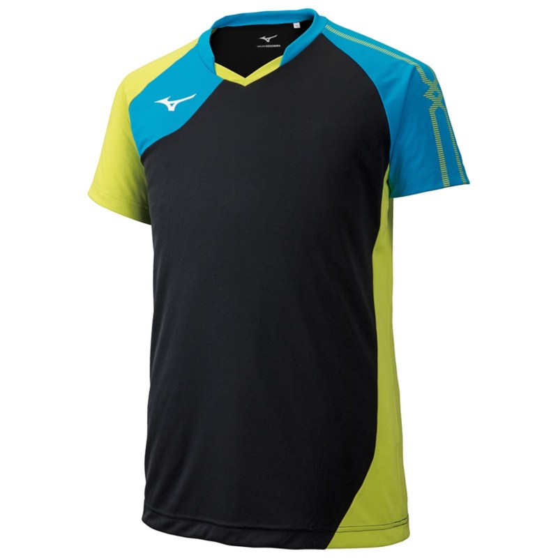 MIZUNO ミズノ ゲームシャツ ブラック×ディーバブルー×ライムグリーン バレーボール ウエア