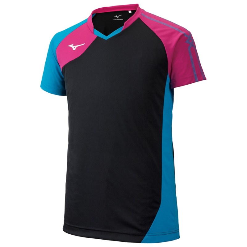MIZUNO ミズノ ゲームシャツ ブラック×ベリーピンク×ディーバブルー バレーボール ウエア