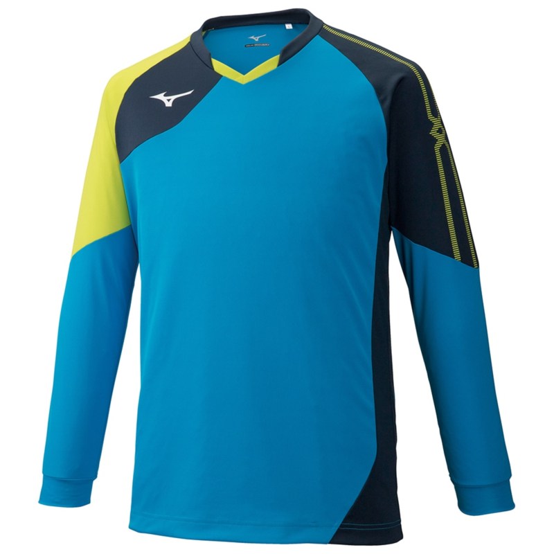 MIZUNO ミズノ ゲームシャツ(長袖) ディーバブルー×ドレスネイビー×ライムグリーン バレーボール ウエア