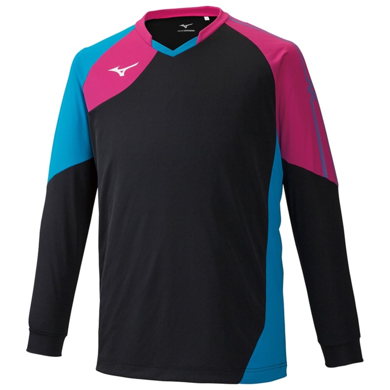 MIZUNO ミズノ ゲームシャツ(長袖) ブラック×ベリーピンク×ディーバブルー バレーボール ウエア