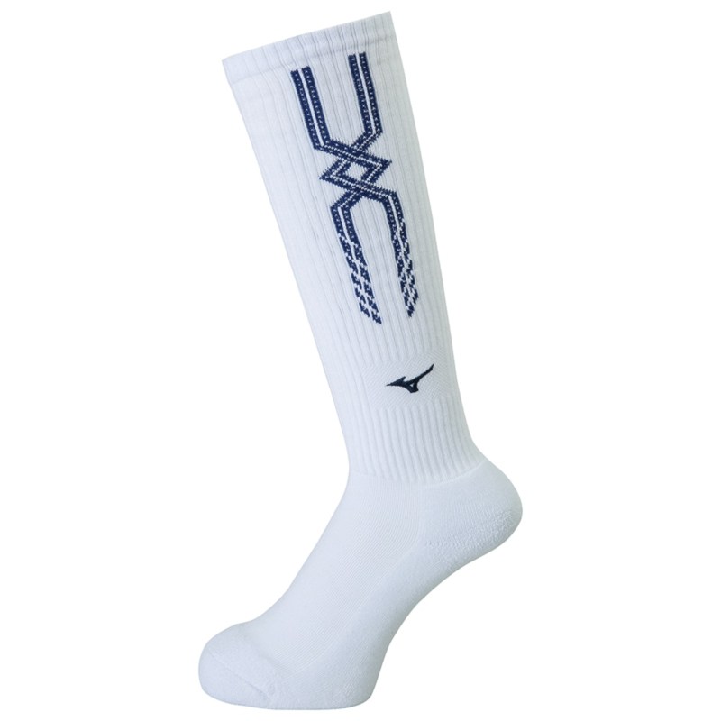 MIZUNO ミズノ ロングソックス ホワイト×ドレスネイビー バレーボール 靴下