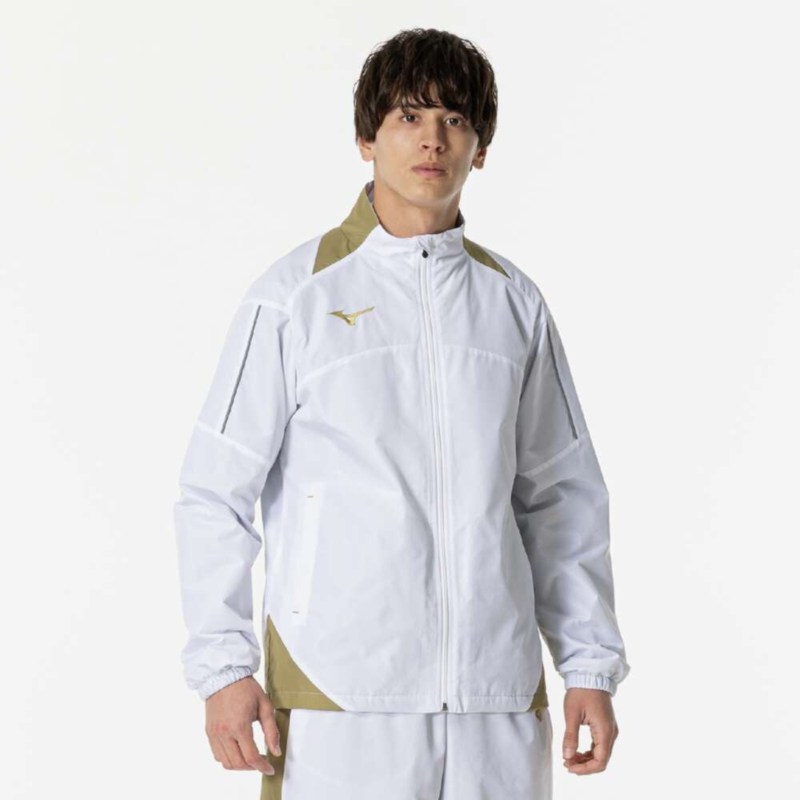MIZUNO ミズノ ウインドブレーカーシャツ(バスケットボール) ホワイト×ゴールド トレーニングウエア