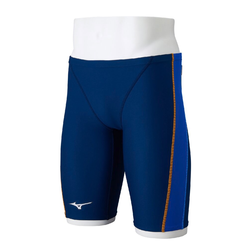 即納 MIZUNO ミズノ 競泳練習用ハーフスパッツ ネイビー×ゴールドフュージョン×カ...