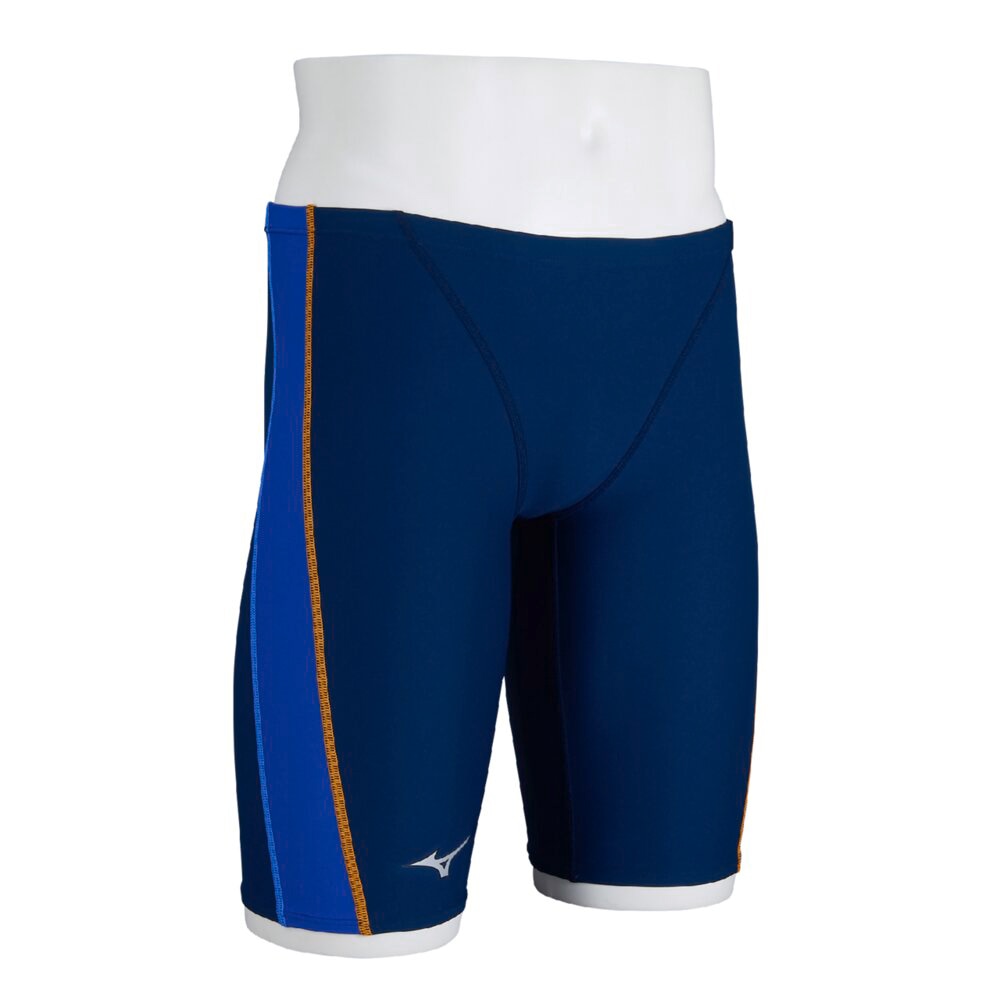 即納 MIZUNO ミズノ 競泳練習用ハーフスパッツ ネイビー×ゴールドフュージョン×カ...