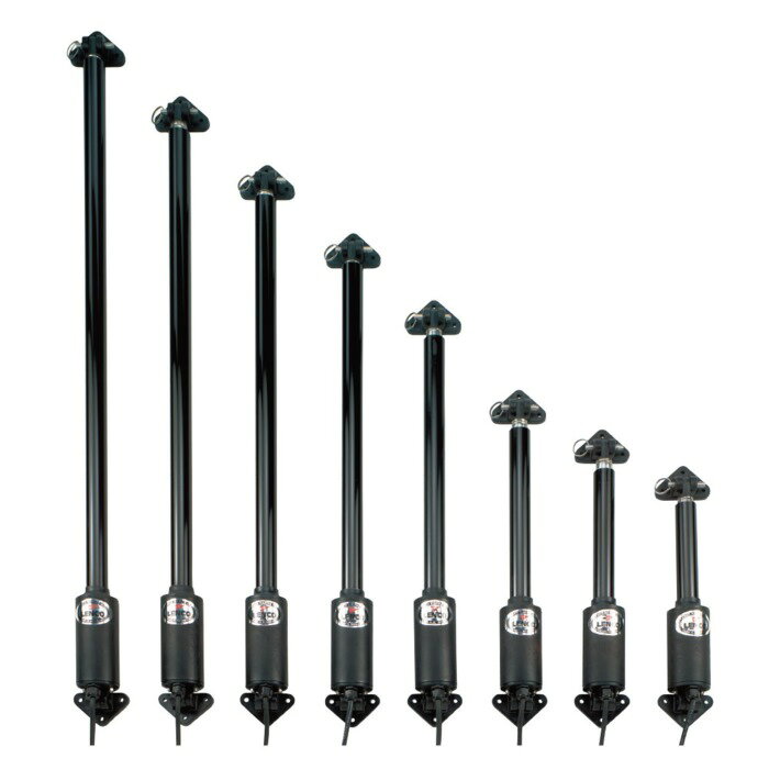 ■電圧：DC12V　■型式：　HL-800　■最短時：　61cm　■ストローク： 20cm　■最長時： 81cm●重いハッチなどを電動で開閉するシリンダーで、別売りのロッカースイッチによって、ワンプッシュで開閉が出来ます。開閉中にスイッチ操作を中断すると、任意の位置に固定することができます。●本体は完全に水に浸かるような場所に設置しても作動します。●取付けは垂直の状態が望ましいですが、45度以内の範囲で取付けて下さい。耐荷重は図の計算式を当てはめて、シリンダー1本当たり220kg以下です。●開閉中にスイッチ操作を中断すると、任意の位置に固定する事が出来ます。●ハッチリフトの作動には、オプションのロッカースイッチが必要となります。