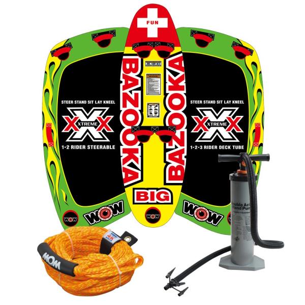 乐天商城 - WOW ワオ ビッグバズーカ 3点セット ロープ+ハンドポンプ付 3人乗り トーイングチューブ本体 マリンスポーツ