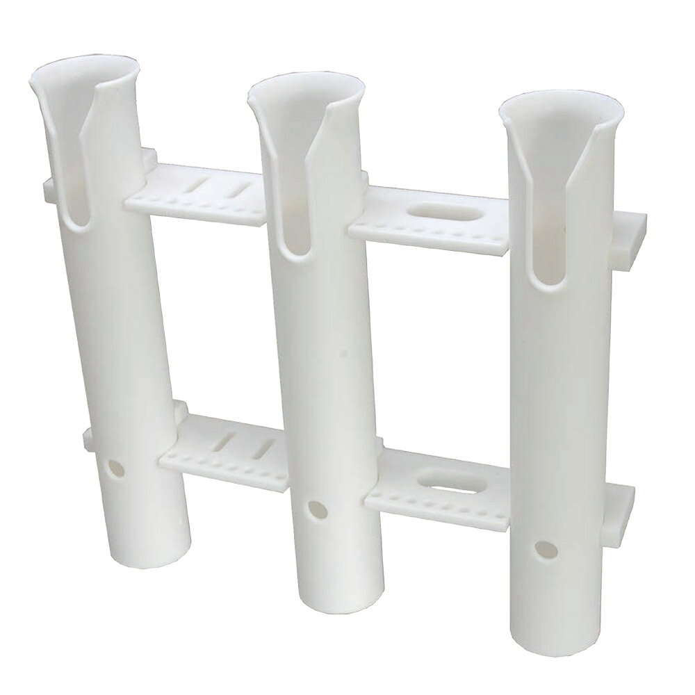 ■サイズ：330×305mm■内径：φ45mm●ロッドラックに切り込みがあり、特にスピニングリール等を差し込んだ場合にリールが左右に振れません。●3連タイプの連結板にはペンチやニッパーを差し込むホールと、ナイフを差し込むスリットが付いています。