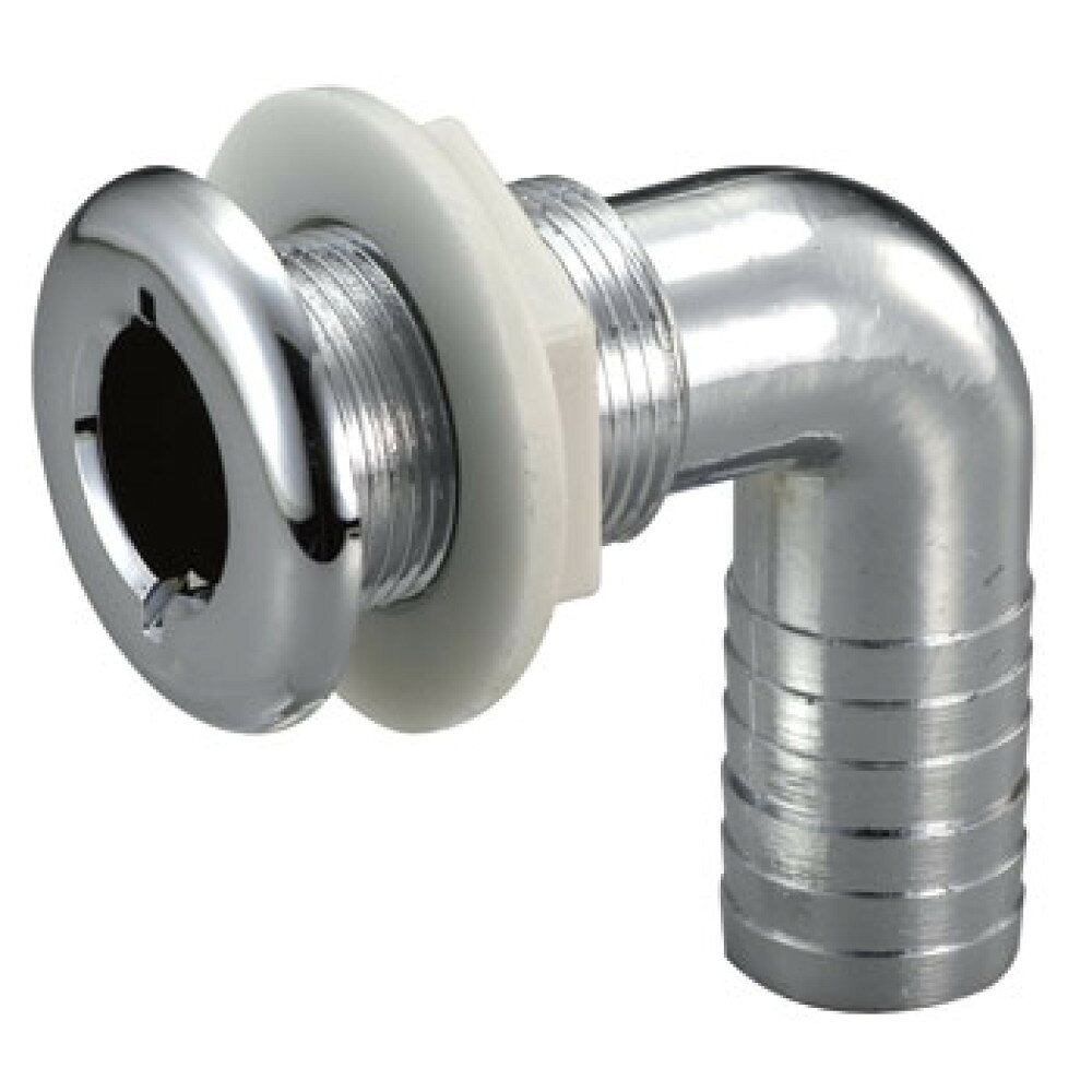 ■ホース径：28.5mm(1-1/8インチ)■フランジ径：48mm　■長さ：90mm　■取付厚：39mm■エルボー：34mm■材質：ABC樹脂製●ABC樹脂に5層の表面処理を施し、傷つきにくくはがれにくいクローム仕上げとなっています。●材質はプラスチックでも、見かけはステンレス製の様な高級感があります。