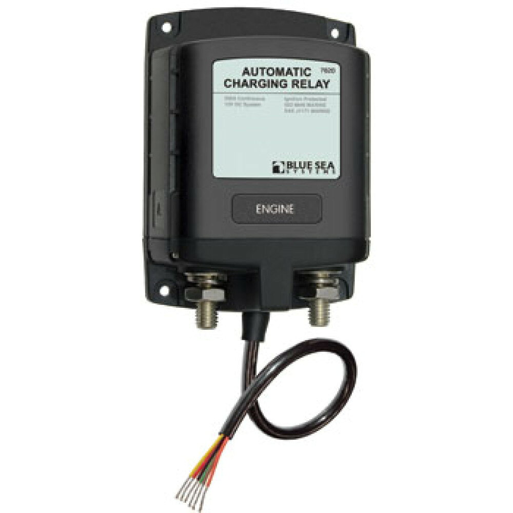 ■クラッキング(10秒)：2500Amps■連続許容電流：500Amps■最大電圧：DC32V■消費電流：40mA■連続：27.0V30秒 or 26.0V90秒　遮断：24.7V10秒 or 25.5V30秒■ケーブルサイズ：Max.4/0AWG●MLオートマチックチャジングリレーは、オルタネーターが発電している間はメインとサブバッテリーを接続させることにより双方を同時に充電し、発電されていない間は接続を解除し、各々のバッテリー電圧状態の確保を自動的に行なうリレーです。●リモートコントロールスイッチが付属されますので、コックピットから以下の操作を行えます。　ON：メインとサブバッテリーを強制的に接続(より多くのクラッキングパワー等を得た　　　い場合に)　AUTO：メインとサブの接続・切り離しを電圧の変化などによって自動的に行ないます。　OFF：メインとサブバッテリーを強制的に切り離します。どちらかのバッテリーに異常　　　 等が発見された場合などに。●本体はIP66基準をクリアした防水構造ですので、条件の悪い場所への設置にも適しています。