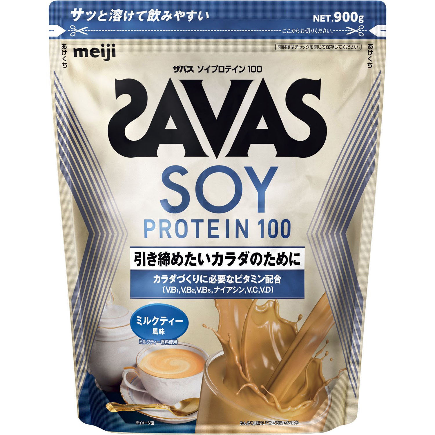 ●大豆プロテイン(SOY PROTEIN)100%使用。たんぱく原料として、引き締まったカラダづくりをサポートする「大豆プロテイン」を100%使用しており、運動やトレーニングで理想のカラダづくりを目指す方にうれしい「大豆βコングリシニン」を含有しています。●4種のビタミンB群+ビタミンC+ビタミンD配合●サッと溶けて飲みやすい!●タンパク含量 75%(製品無水物当たり)●容量:900g■品番:2635168■ブランド:SAVAS ザバス■対象:メンズ&ユニセックス■サイズ:容量:900g■素材:1食(28g)当たり:エネルギー 106kcal たんぱく質 20g 脂質 1.2g 炭水化物 4.0g 糖質 3.5g 食物繊維 0.1~0.9g 食塩相当量 0.53~1.30g ナイアシン 2.8~8.3mg ビタミンB1 0.67mg ビタミンB2 0.76mg ビタミンB6 0.56mg ビタミンC 43mg ビタミンD 12.1μg■生産国:日本製■仕様:2026総合カタログ掲載商品※モニターの発色の具合により、実際の色と異なる場合がございます。※メーカー在庫と連動しているため、ご注文のタイミングにより欠品となる場合がございます。
