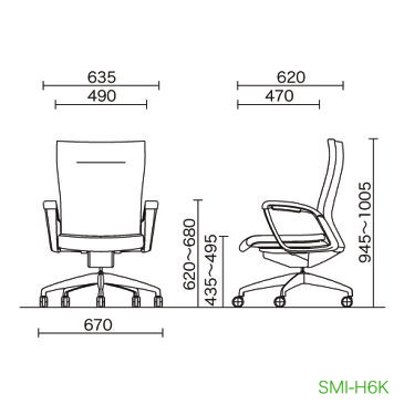 オフィス家具＞オフィスチェア（事務椅子）サミットチェア ミドルバックタイプ 本皮 肘付き 外寸法：W67×D62×H94.5〜100.5cm 座高：43.5〜49.5cm キャスター：ナイロン双輪(差込式) シンクロロッキング機構 ロッキング強弱調節 自重(29.0)kg