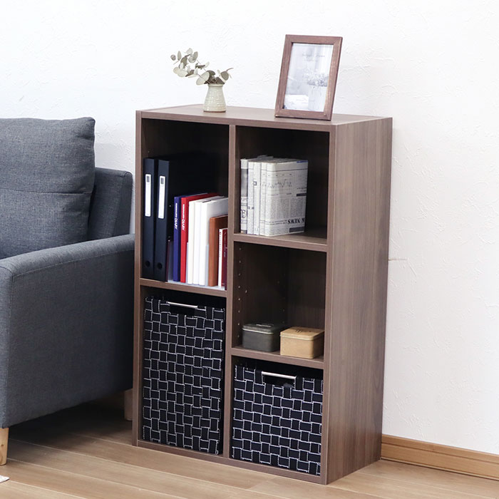 ホームボックス A4対応 2列 収納ラック シェルフ 本棚 書棚 オープンラック ブラウン 木目調 可動棚付き 仕切り収納 A4対応 スリム 薄型 幅58.7 奥行29.2 高さ88.9cm 北欧風 おしゃれ 省スペース 組立簡単 リビング収納 玄関収納 組立品 送料無料 MBS-06br [3]