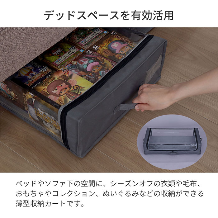 ベッド下収納ケース 収納ボックス 薄型 浅型 【4個セット】 幅44 奥行74 高さ18cm 布 フタ付き ファスナー付き 取っ手付き キャスター付き ホコリ対策 ソファー下 ベッド下 隙間収納 衣類 書籍 雑貨 靴 組立品 送料無料 TSBC-05*4