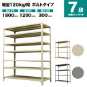 スチールラック 単体形式 高さ1800×幅1200×奥行300mm 7段 120kg/段(ボルト) 重量(43kg) s-120b164a-7(3)