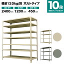 スチールラック 単体形式 高さ2400×幅1200×奥行450mm 10段 120kg/段(ボルト) 重量(71kg) s-120b184b-10