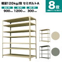 スチールラック 単体形式 高さ900×幅1200×奥行300mm 8段 120kg/段(セミボルトA) 重量(44kg) s-120sba134a-8 1