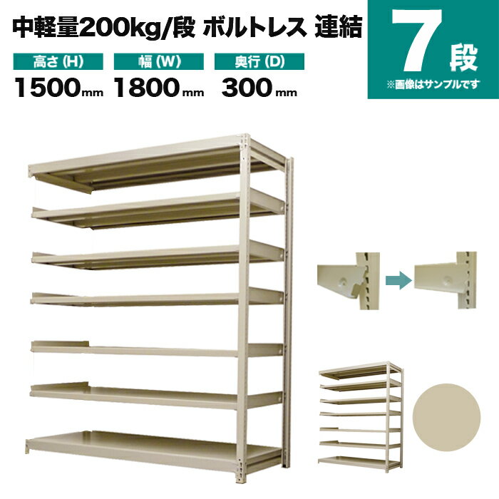 スチールラック 連結形式 高さ1500×幅1800×奥行300mm 7段 200kg/段(ボルトレス) 重量(63kg) s-200bl256a-7