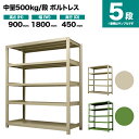 スチールラック 単体形式 高さ900×幅1800×奥行450mm 5段 500kg/段(ボルトレス) 重量(93kg) s-5001-236b-5(3)