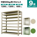 スチールラック 単体形式 高さ1200×幅1200×奥行600mm 9段 500kg/段(ボルトレス) 重量(107kg) s-5001-244c-9(3)