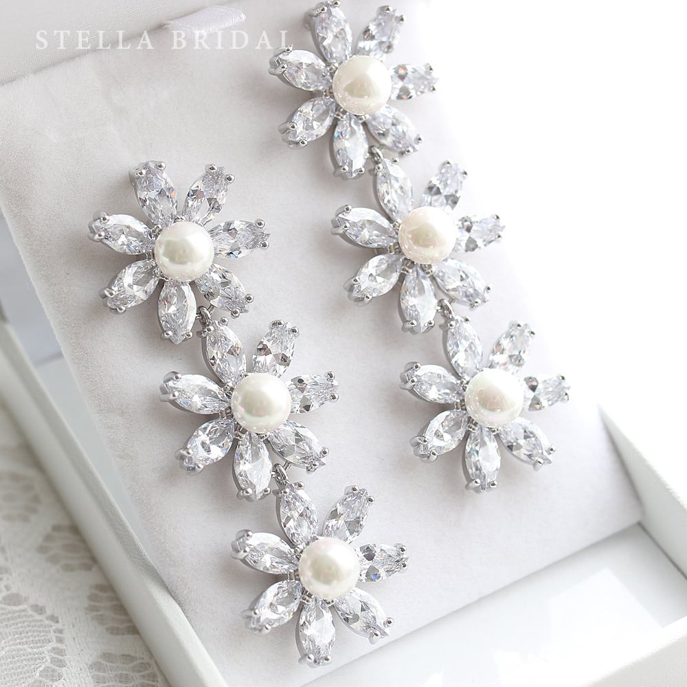 【STELLA BRIDAL公式】キュービックジルコニア ブライダル パール イヤリング ピアス マルグリート II フラワー ステラブライダル ビジュー パー...