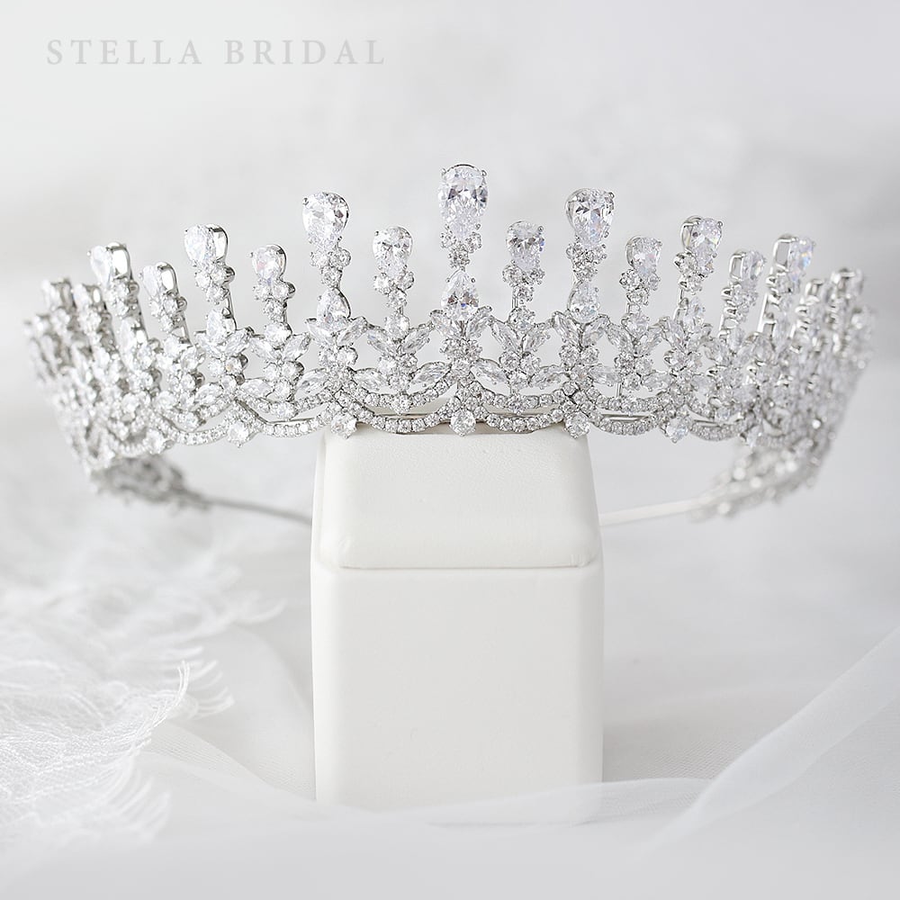 【STELLA BRIDAL公式】ブライダル ティアラ エレーヌ II ジルコニア |キュービック ビジュー ウェディング 大ぶり ブライダル 花嫁 結婚式 挙...
